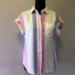 Women’s Jordache Pastel Stripped 100% Rayon button up short sleeve shirt size XS